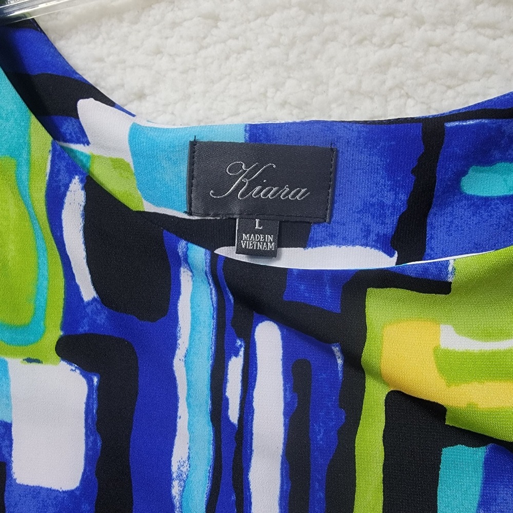 Kiara Sheath Dress Women Large Blue Green Abstract Geometric Knot Side SCWK183 - Picture 6 of 6